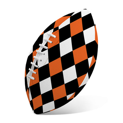 Orange Black And White Harlequin Print Rugby Ball