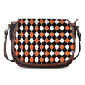 Orange Black And White Harlequin Print Saddle Bag