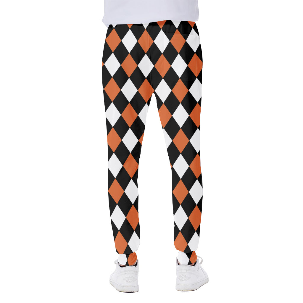 Orange Black And White Harlequin Print Scuba Joggers