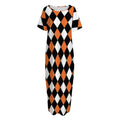 Orange Black And White Harlequin Print Short Sleeve Long Nightdress