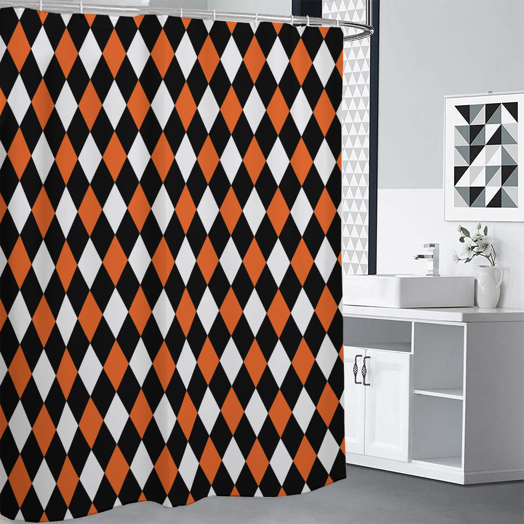 Orange Black And White Harlequin Print Shower Curtain