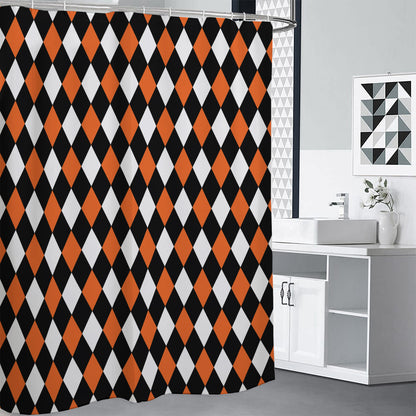 Orange Black And White Harlequin Print Shower Curtain