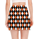 Orange Black And White Harlequin Print Side Slit Mini Skirt