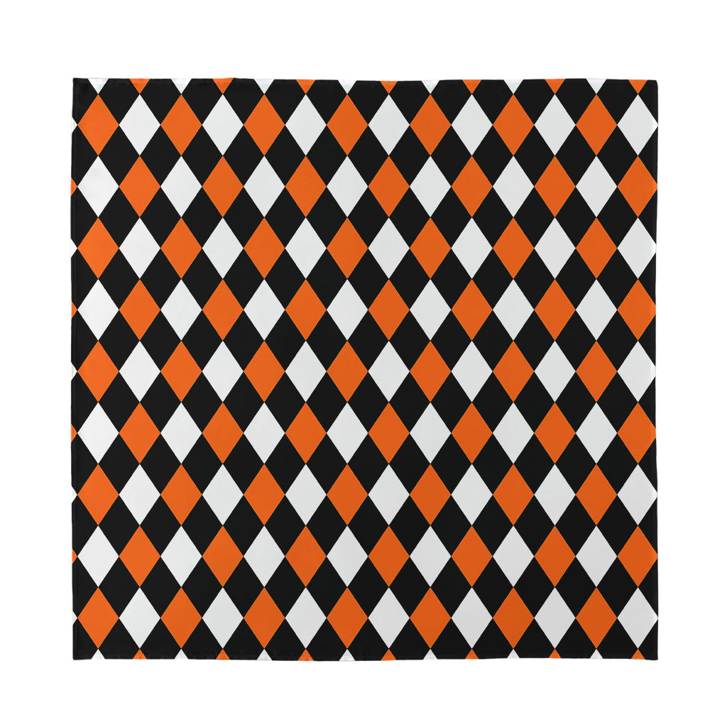 Orange Black And White Harlequin Print Silk Bandana