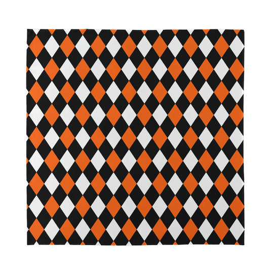 Orange Black And White Harlequin Print Silk Bandana