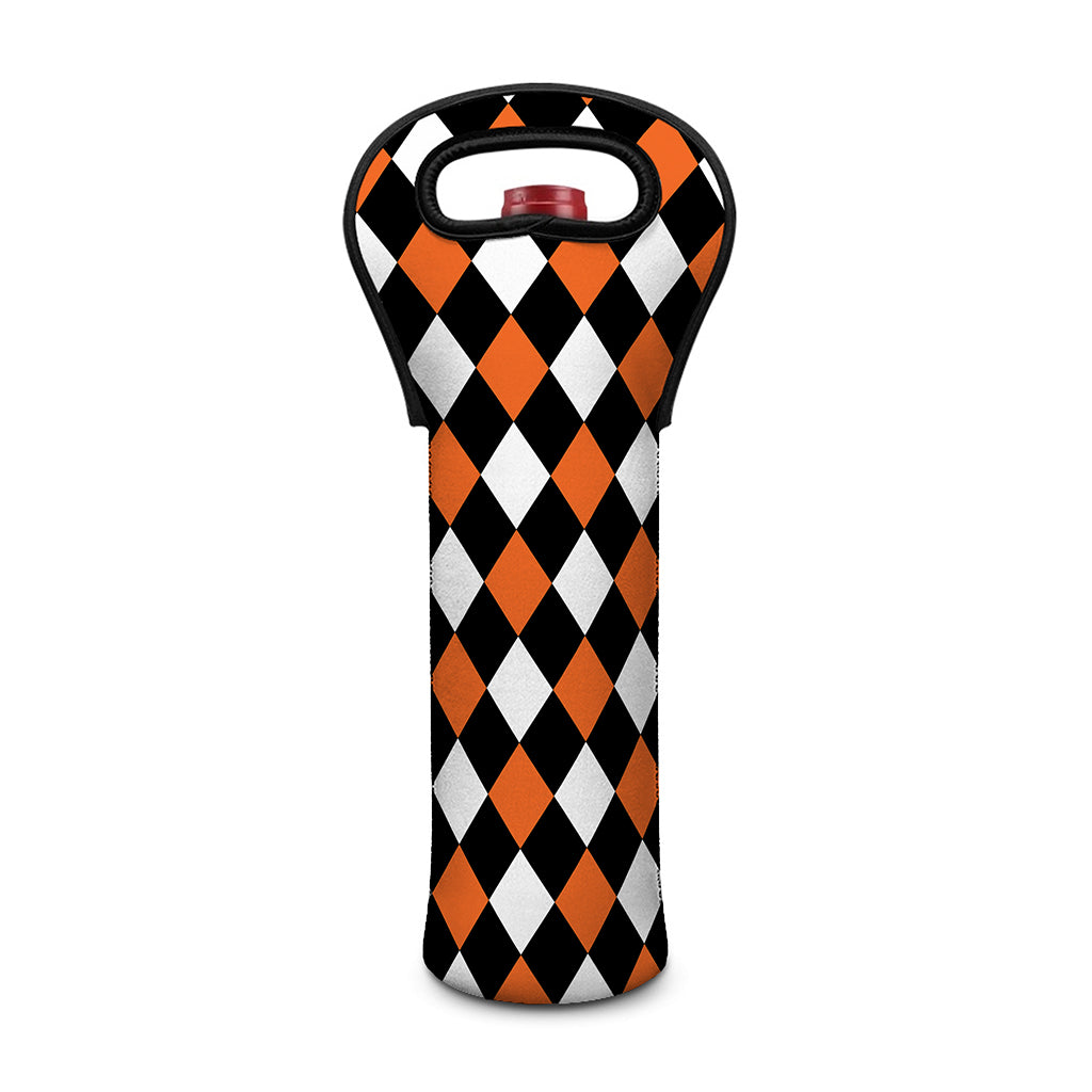 Orange Black And White Harlequin Print Single Neoprene Wine Tote