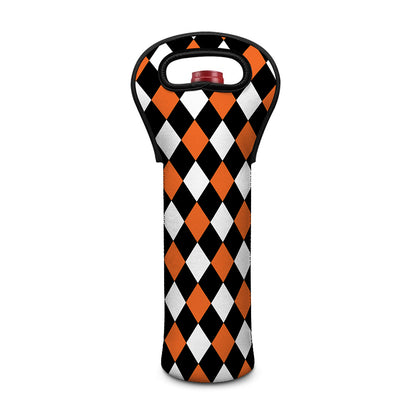 Orange Black And White Harlequin Print Single Neoprene Wine Tote