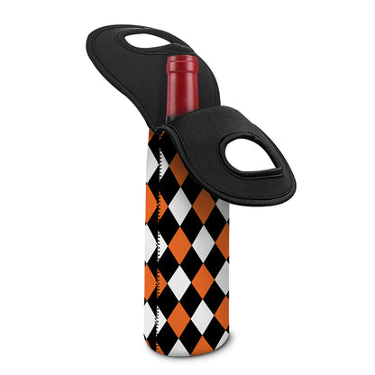 Orange Black And White Harlequin Print Single Neoprene Wine Tote