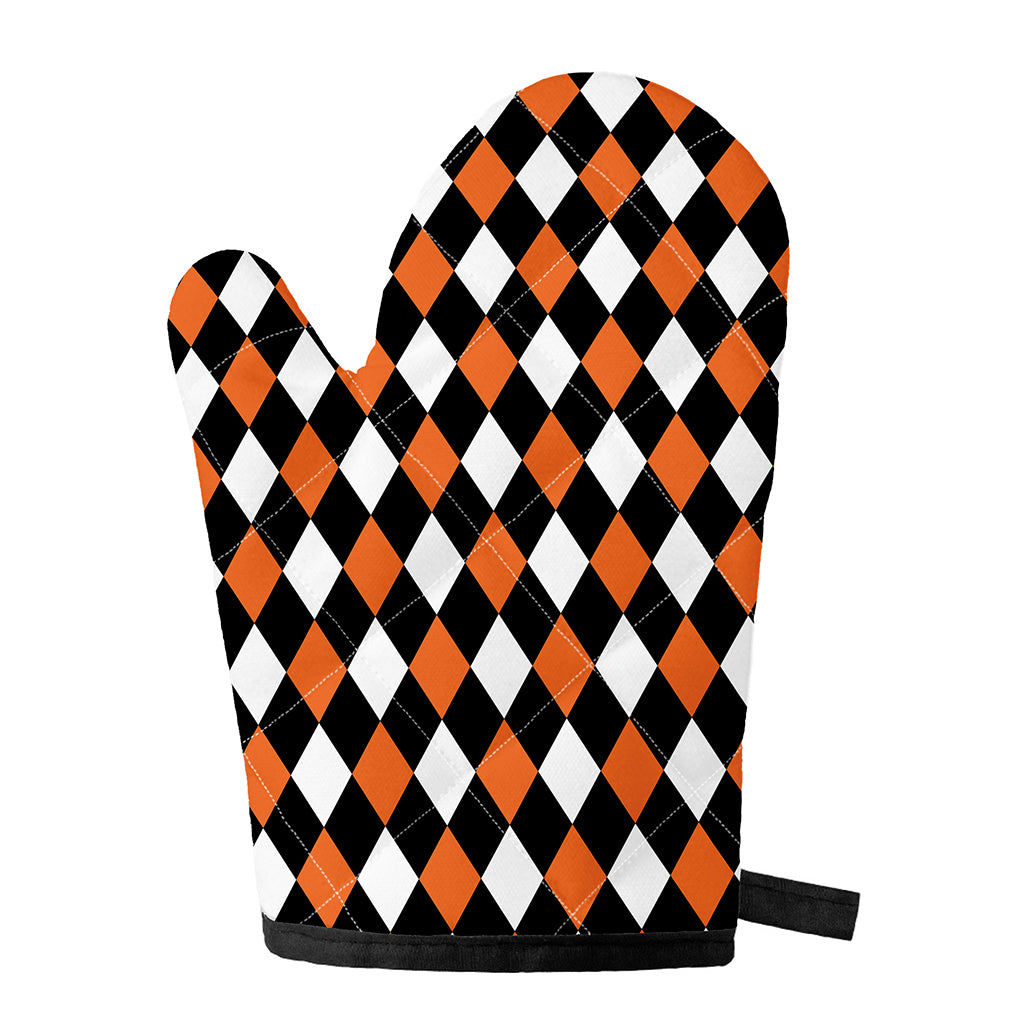 Orange Black And White Harlequin Print Single Oven Mitt