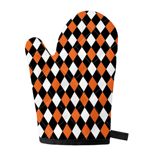 Orange Black And White Harlequin Print Single Oven Mitt