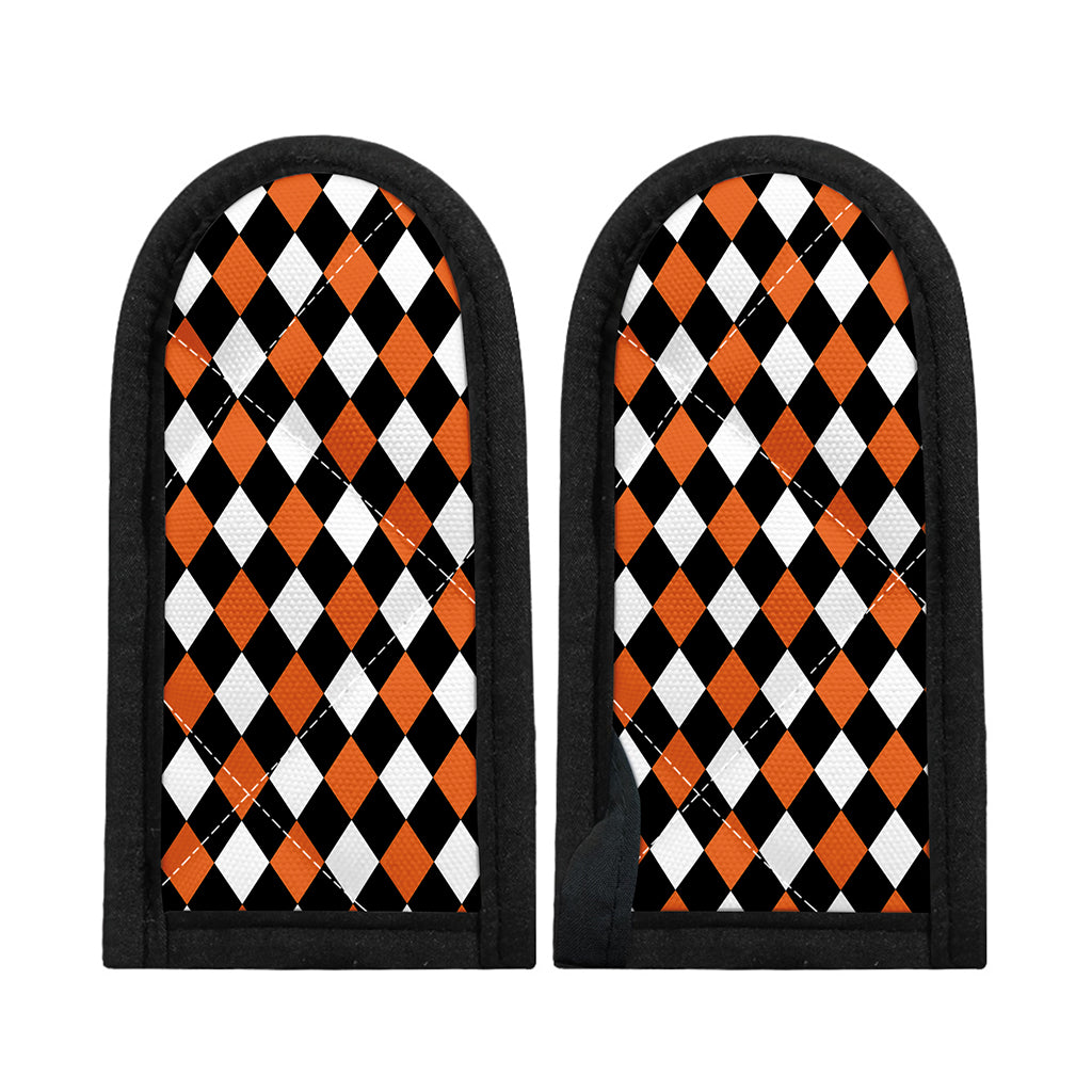 Orange Black And White Harlequin Print Skillet Handle Cover