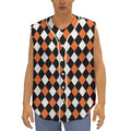 Orange Black And White Harlequin Print Sleeveless Baseball Jersey