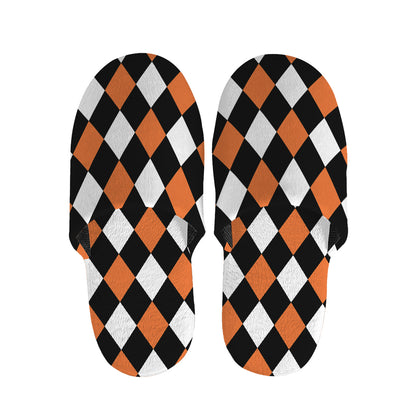 Orange Black And White Harlequin Print Slippers