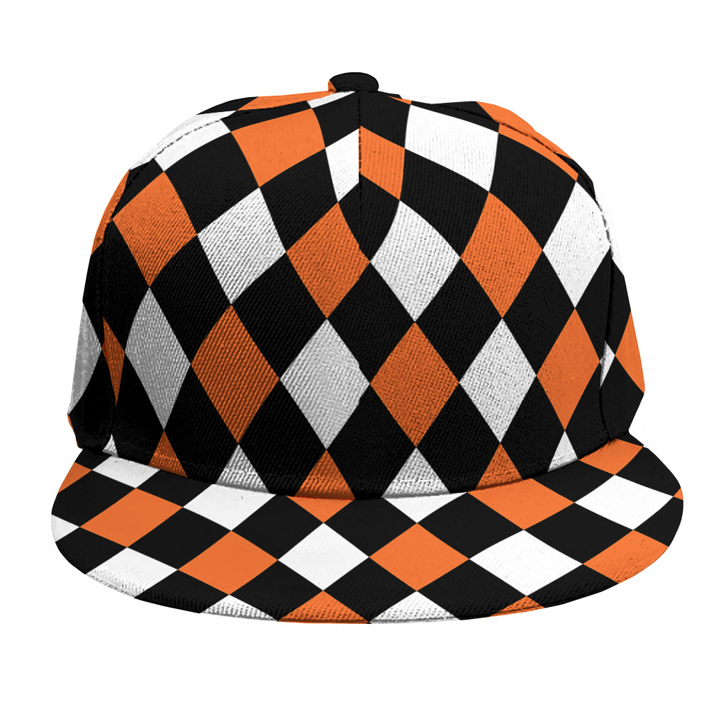 Orange Black And White Harlequin Print Snapback Cap