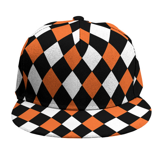 Orange Black And White Harlequin Print Snapback Cap