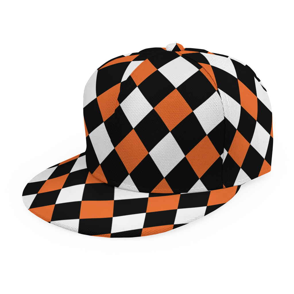 Orange Black And White Harlequin Print Snapback Cap
