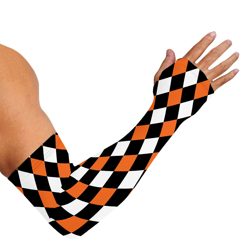 Orange Black And White Harlequin Print Sun Protection Arm Sleeves