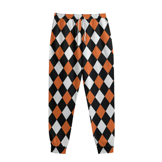 Orange Black And White Harlequin Print Sweatpants