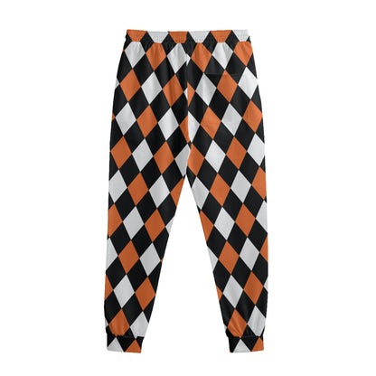 Orange Black And White Harlequin Print Sweatpants