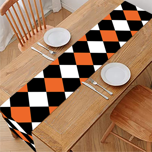 Orange Black And White Harlequin Print Table Runner