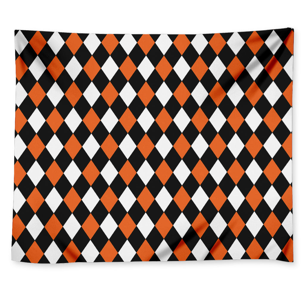 Orange Black And White Harlequin Print Tapestry