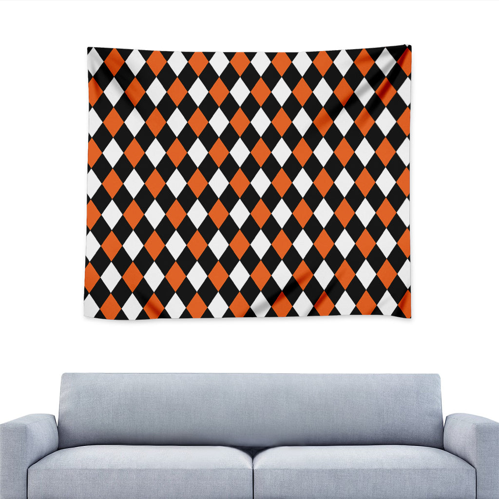 Orange Black And White Harlequin Print Tapestry
