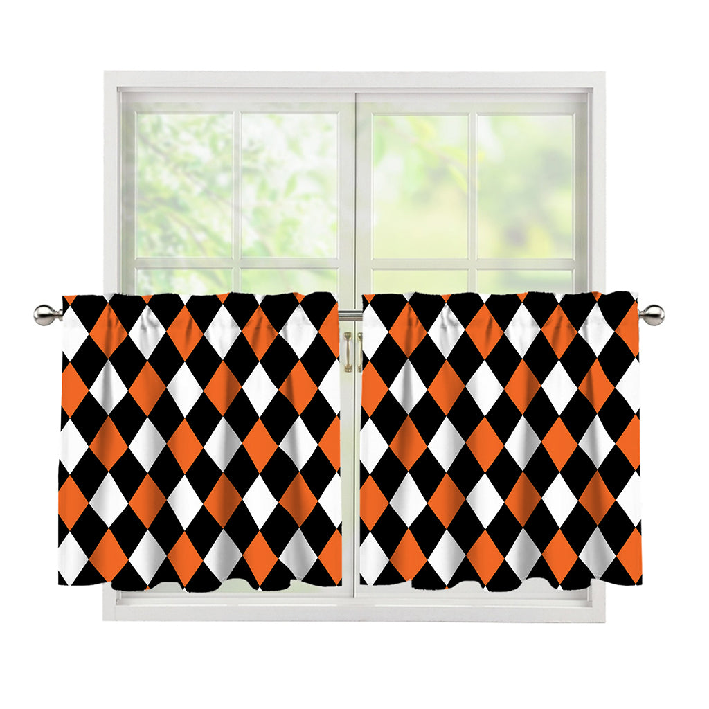 Orange Black And White Harlequin Print Tier Curtains