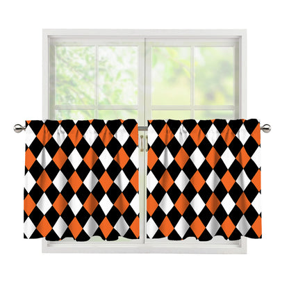 Orange Black And White Harlequin Print Tier Curtains