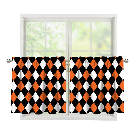 Orange Black And White Harlequin Print Tier Curtains