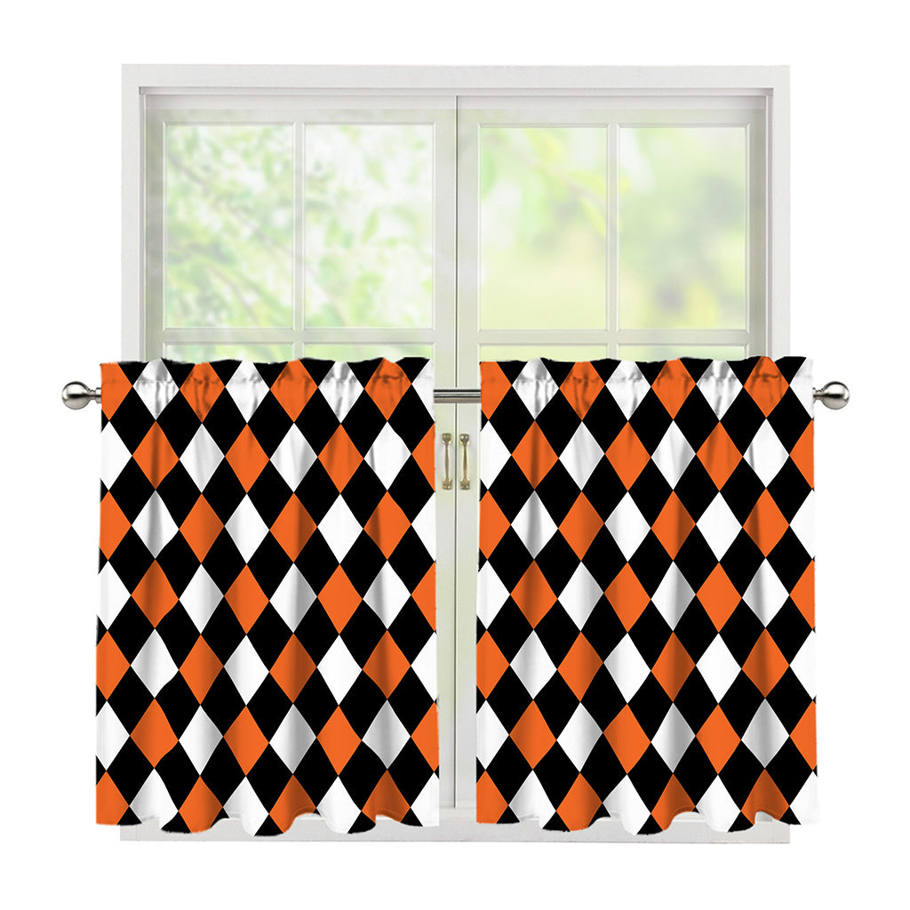 Orange Black And White Harlequin Print Tier Curtains