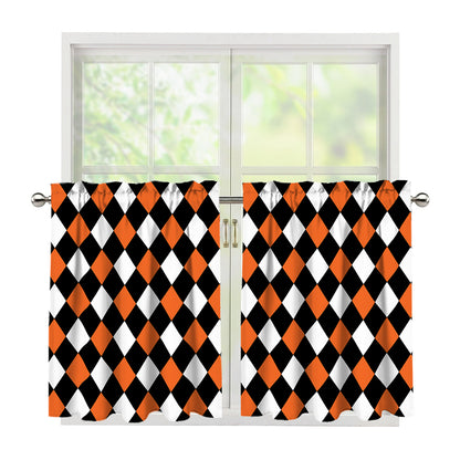 Orange Black And White Harlequin Print Tier Curtains