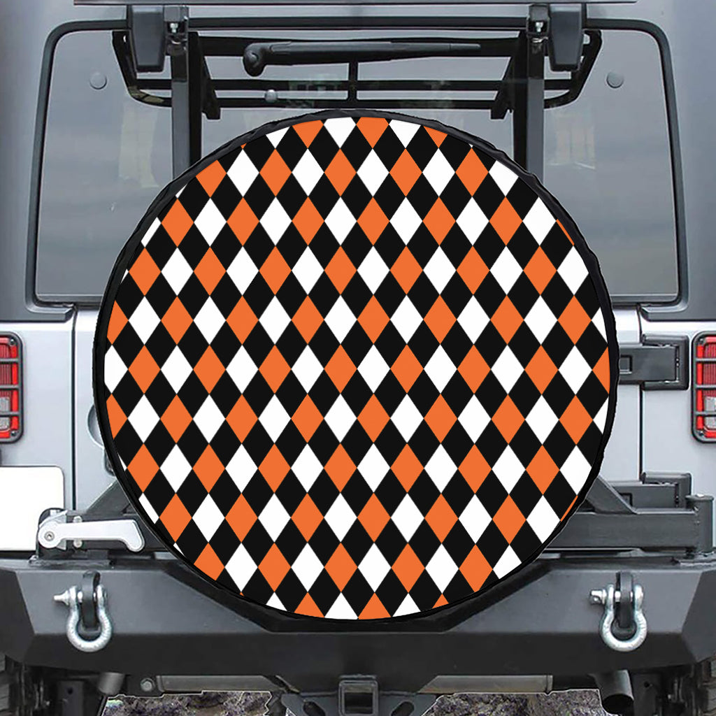 Orange Black And White Harlequin Print Tire Cover