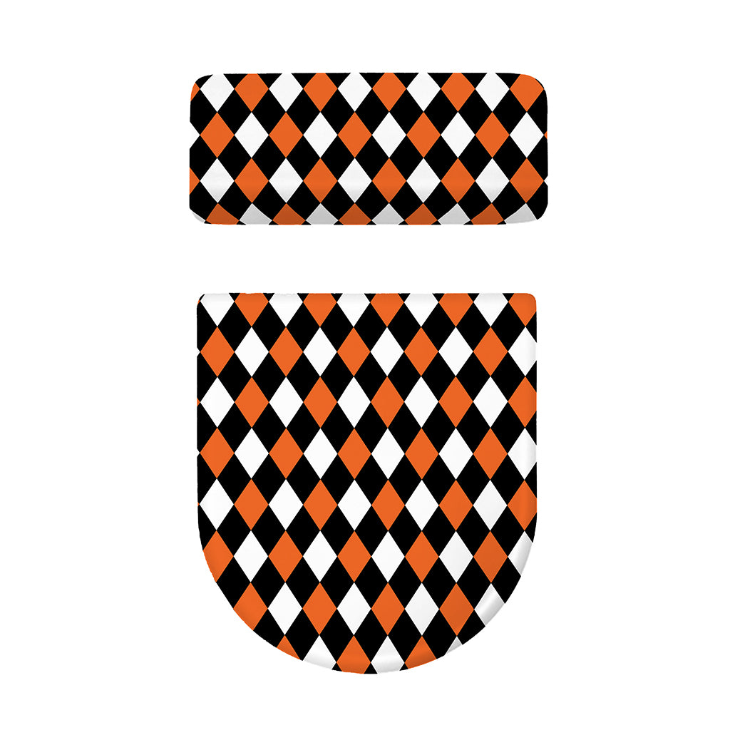 Orange Black And White Harlequin Print Toilet Lid And Tank Cover Set