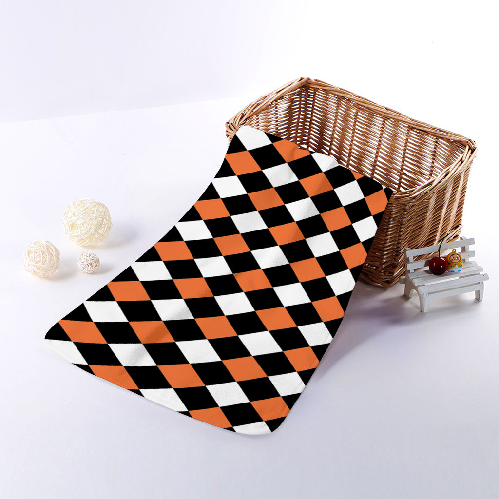 Orange Black And White Harlequin Print Towel