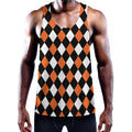 Orange Black And White Harlequin Print Men's Workout Tank Top
