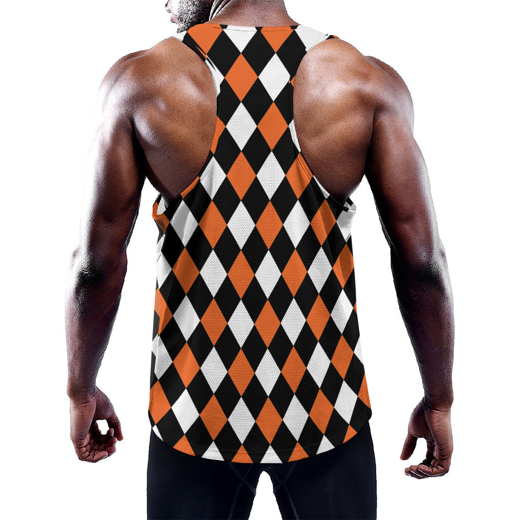 Orange Black And White Harlequin Print Training Tank Top