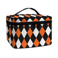 Orange Black And White Harlequin Print Travel Makeup Bag