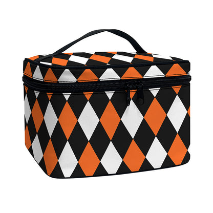 Orange Black And White Harlequin Print Travel Makeup Bag