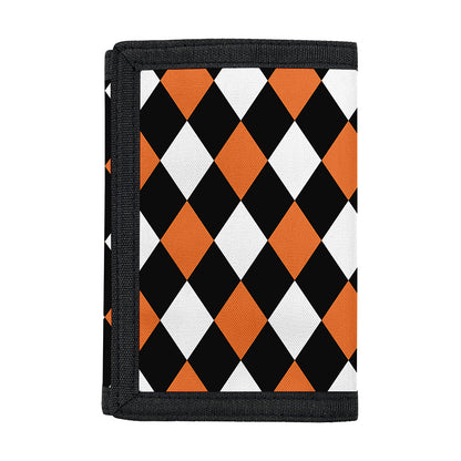 Orange Black And White Harlequin Print Trifold Wallet