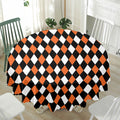 Orange Black And White Harlequin Print Waterproof Round Tablecloth