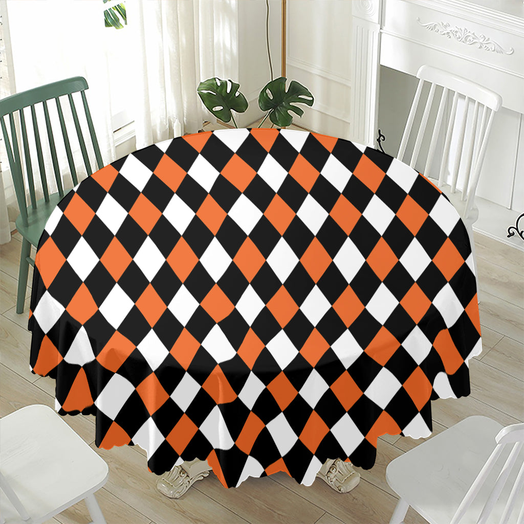 Orange Black And White Harlequin Print Waterproof Round Tablecloth