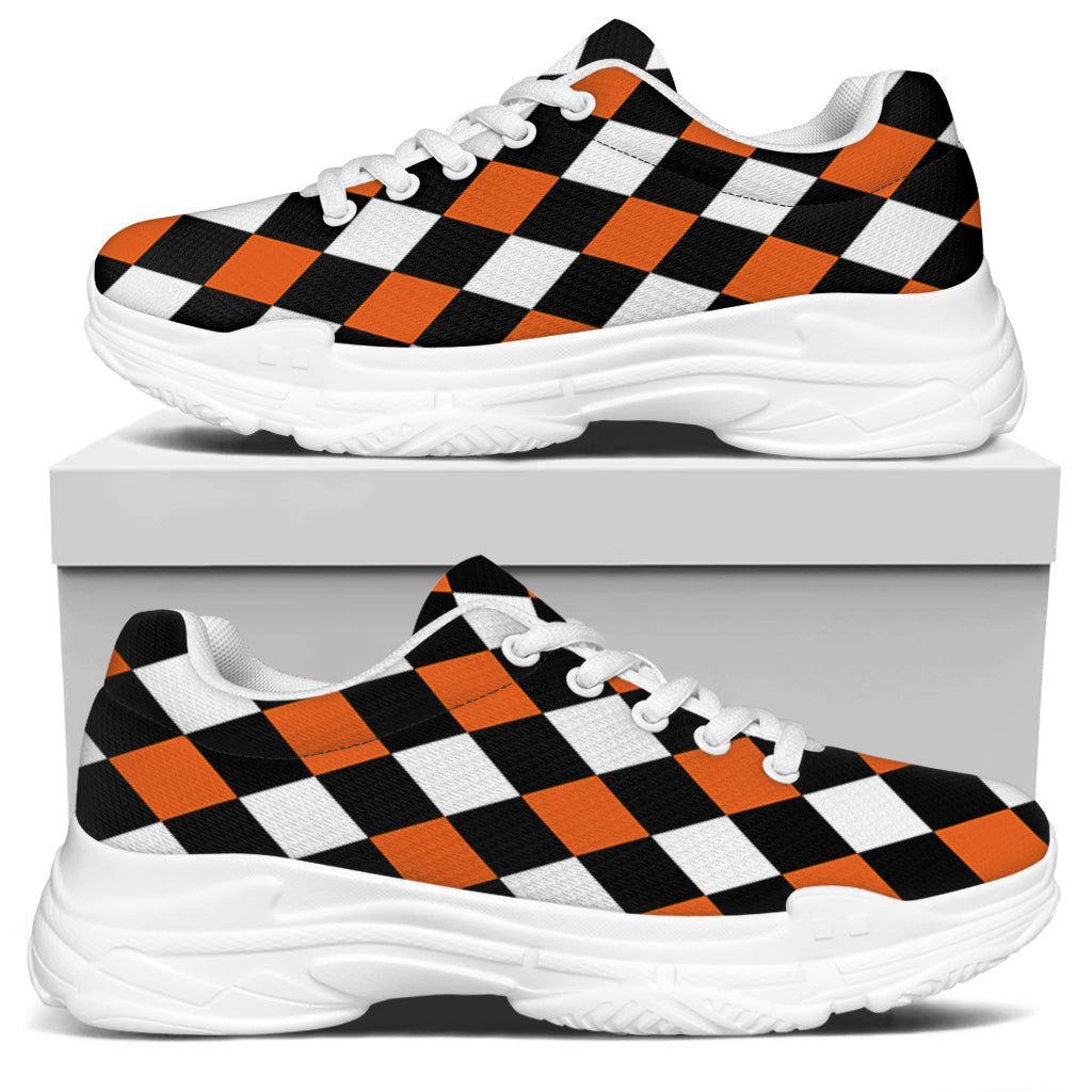 Orange Black And White Harlequin Print White Chunky Shoes