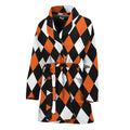 Orange Black And White Harlequin Print Women's Bathrobe