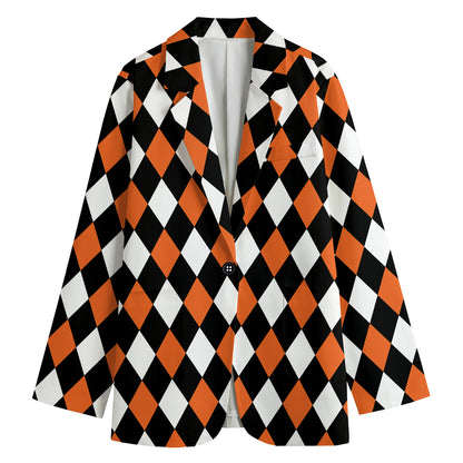 Orange Black And White Harlequin Print Women's Blazer