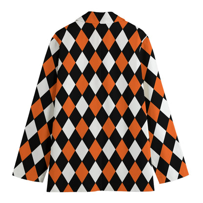 Orange Black And White Harlequin Print Women's Blazer