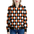Orange Black And White Harlequin Print Women's Bomber Jacket