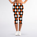 Orange Black And White Harlequin Print Women's Capri Leggings