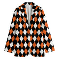 Orange Black And White Harlequin Print Women's Cotton Blazer