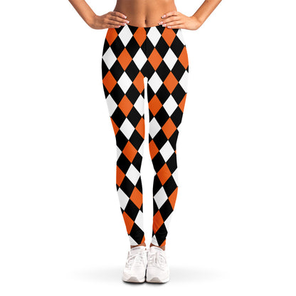 Orange Black And White Harlequin Print Women's Leggings
