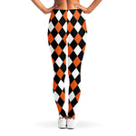 Orange Black And White Harlequin Print Women's Leggings